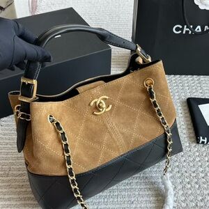 Chanel Black and Tan Quilted Shoulder Bag